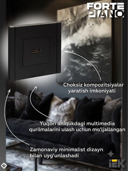 Розетка HDMI, цвет белый/черный IEK FORTE&PIANO FP240