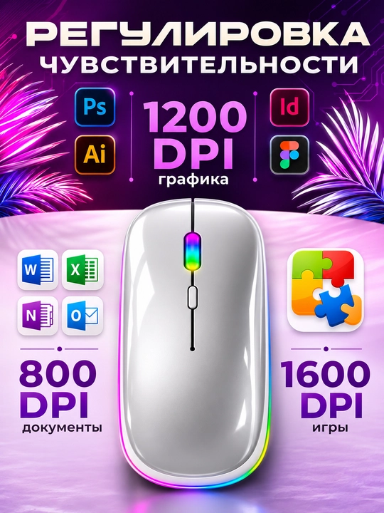 Imsiz sichqoncha Bluetooth +2.4G RGB jim ishlaydigan Type-C noutbuk kompyuter Mac uchun