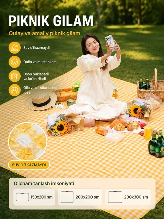Piknik uchun yig‘ma suv o‘tkazmaydigan gilamcha
