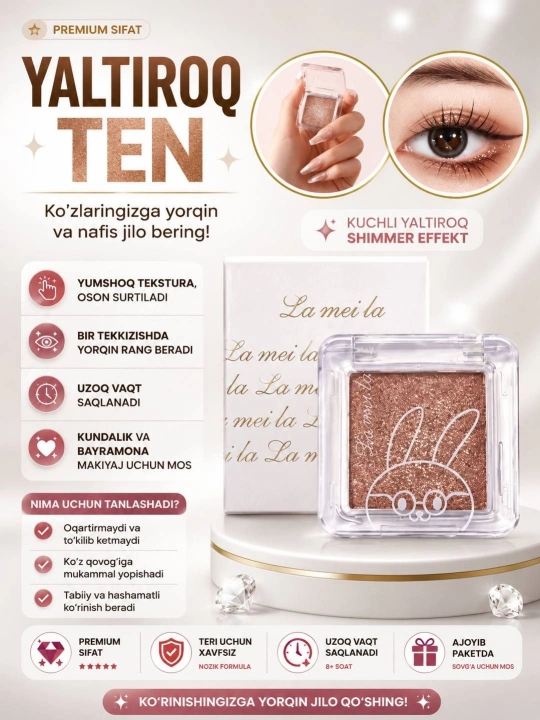 Yaltiroq ten ko'z qovoqlari uchun "Lameila", ko'z qovoqlari uchun ten palitrasi - 