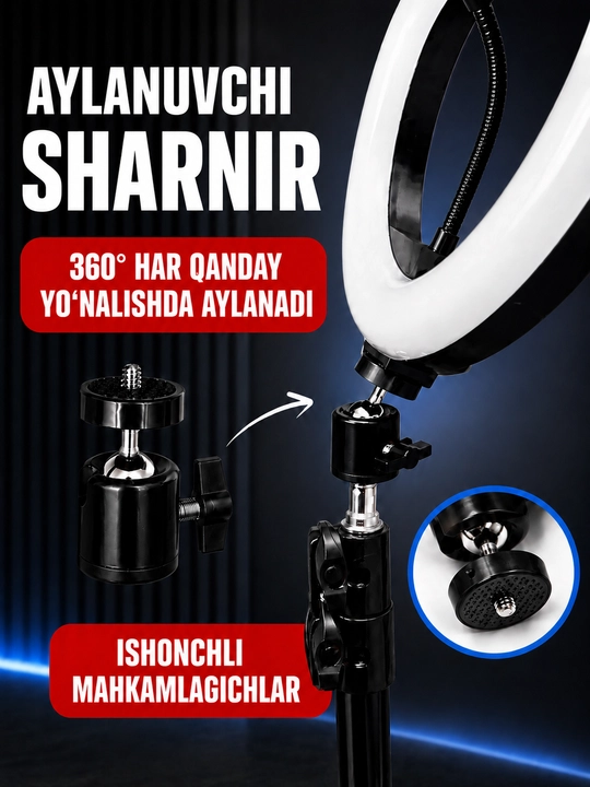 MJ-30 RGB Ring Light 30 sm Halqasimon Lampa, Shtativ va Telefon Ushlagich bilan