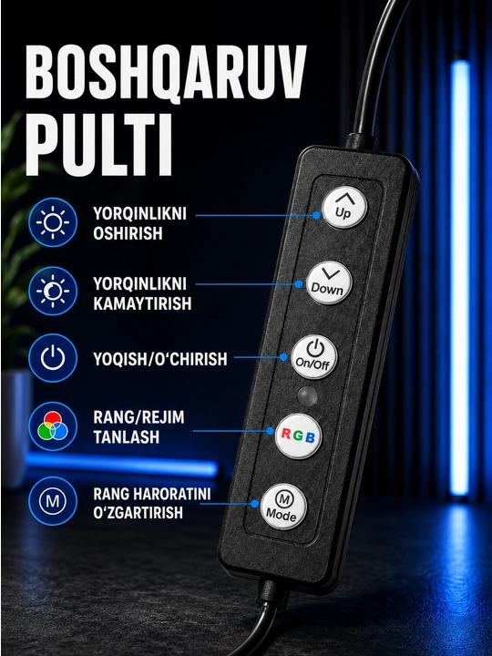 MJ-30 RGB Ring Light 30 sm Halqasimon Lampa, Shtativ va Telefon Ushlagich bilan