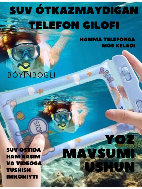 Suv o‘tkazmaydigan telefon g‘ilofi snorkel telefon uchun suv o‘tkazmaydigan qopcha - 