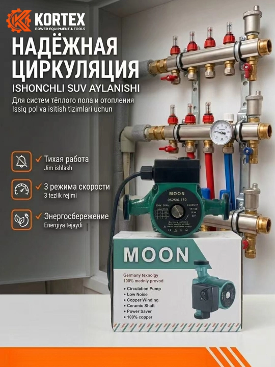 Циркуляционный насос MOON RS25/6-180 220В 3 скорости для отопления и солнечных систем
