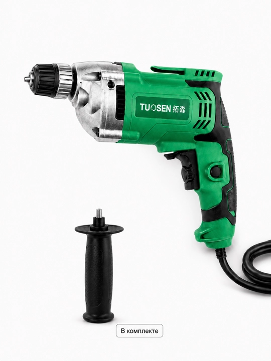 TUOSEN 710 Vt elektr drel, 10 mm patron, revers, 2 tezlik
