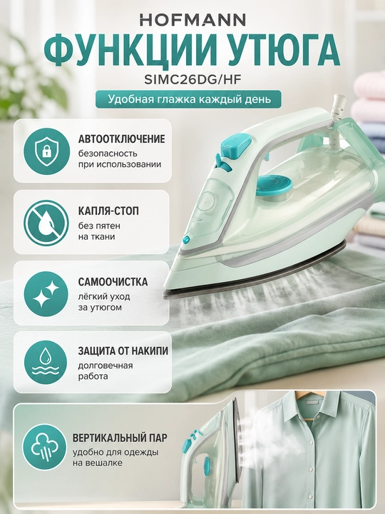Паровой утюг Hofmann SIMC26DG/HF, мощный и удобный