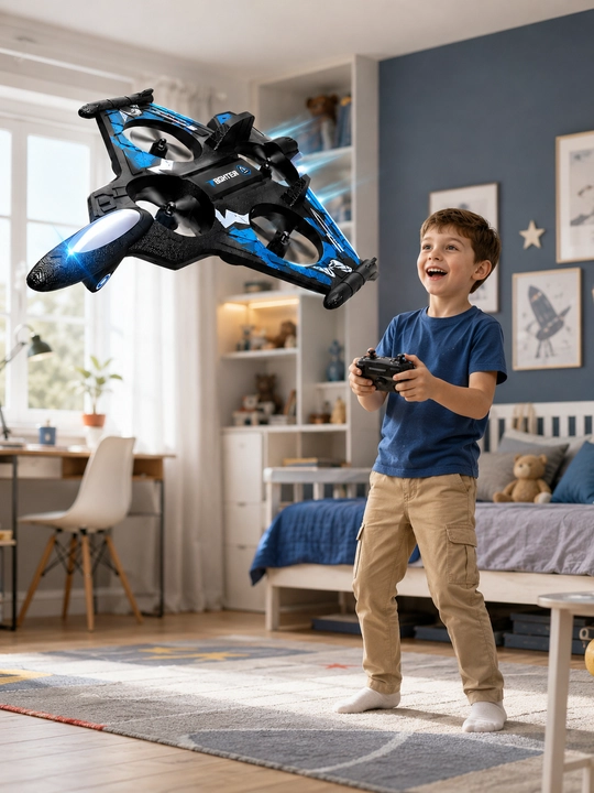 360° Fighter dron samolyoti RC pultli, LED chiroqli bolalar uchun o'yinchoq