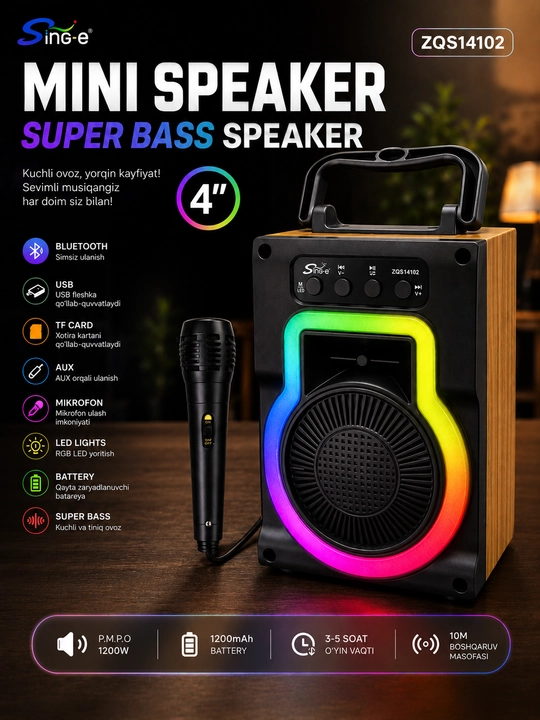 Мини колонка, bluetooth колонка, караоке колонка, speaker с микрофоном, портативная колонк - 