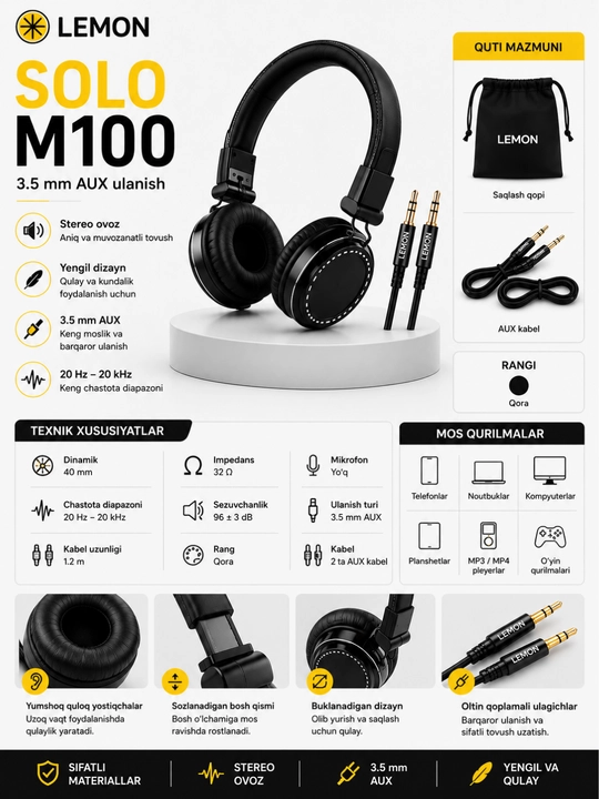 Simli quloqchin M100 Lemon Solo
