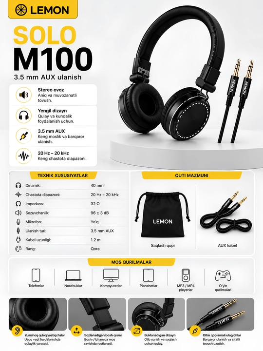 Simli quloqchin M100 Lemon Solo - 