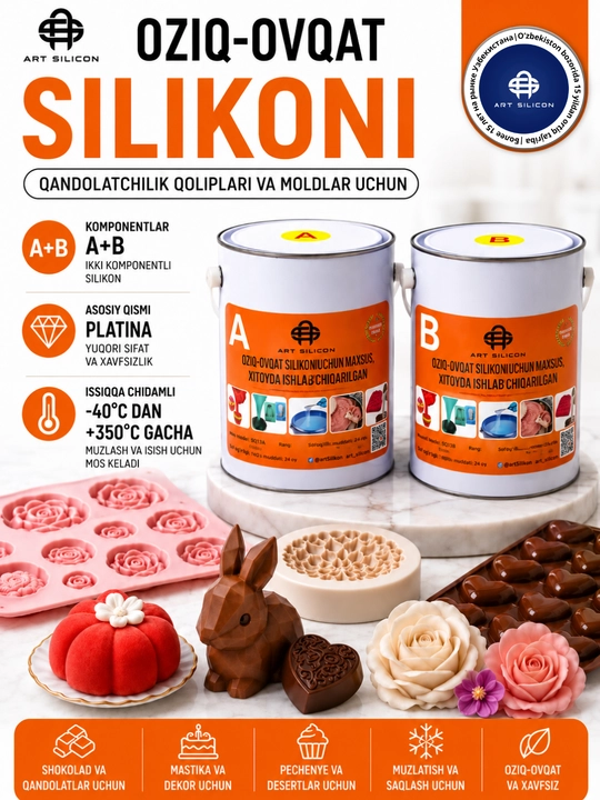 Art Silicon A+B oziq-ovqat silikoni, moldlar va qandolatchilik shakllari uchun, platinali