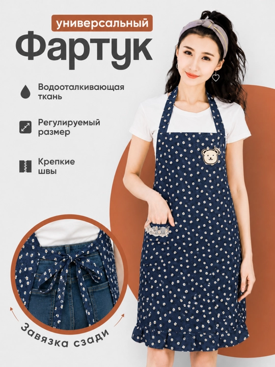 Кухонный фартук, женский фартук с карманами и регулируемым размером - 