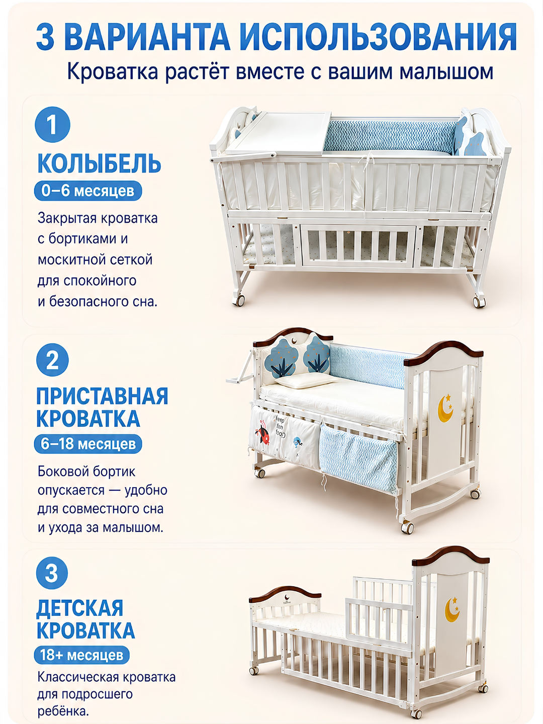 Детская кроватка, для детей до 12 лет, многофункциональная