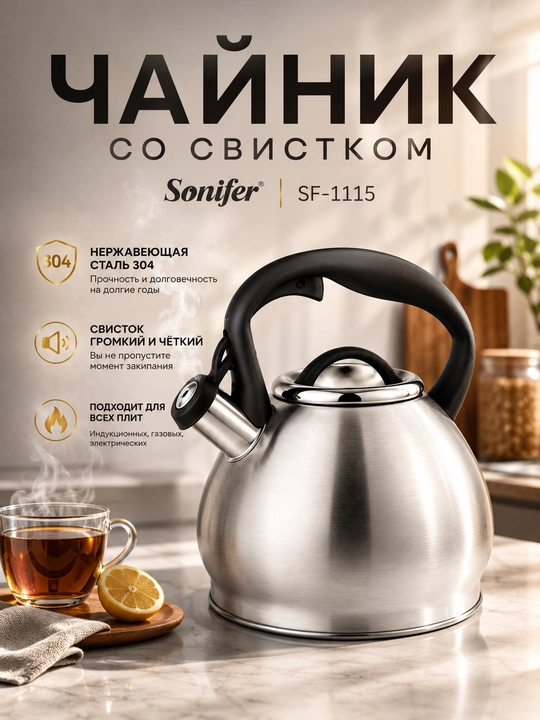 Чайник Sonifer со свистком из нержавеющей стали - 