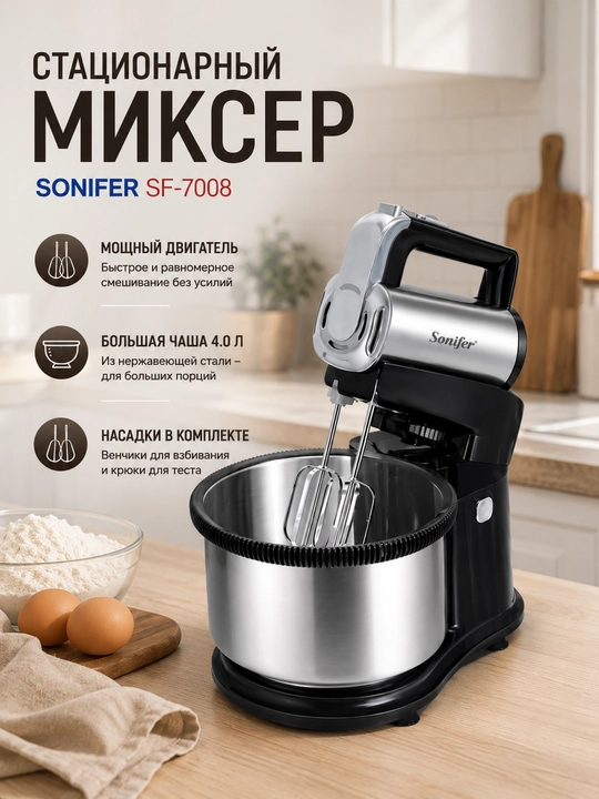 Профессиональный планетарный кухонный миксер Sonifer — мощный, высокопроизводительный - 