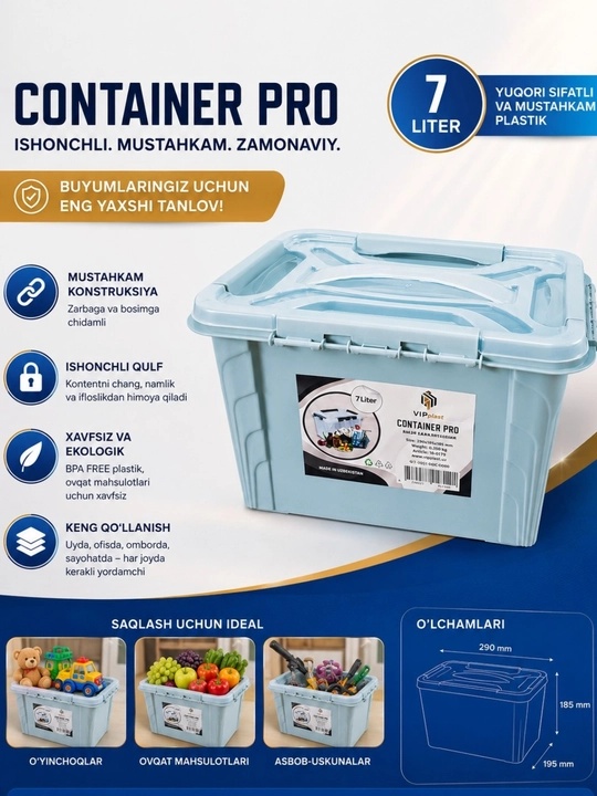 Uy va ofis uchun 7 litrlik plastik idish - 