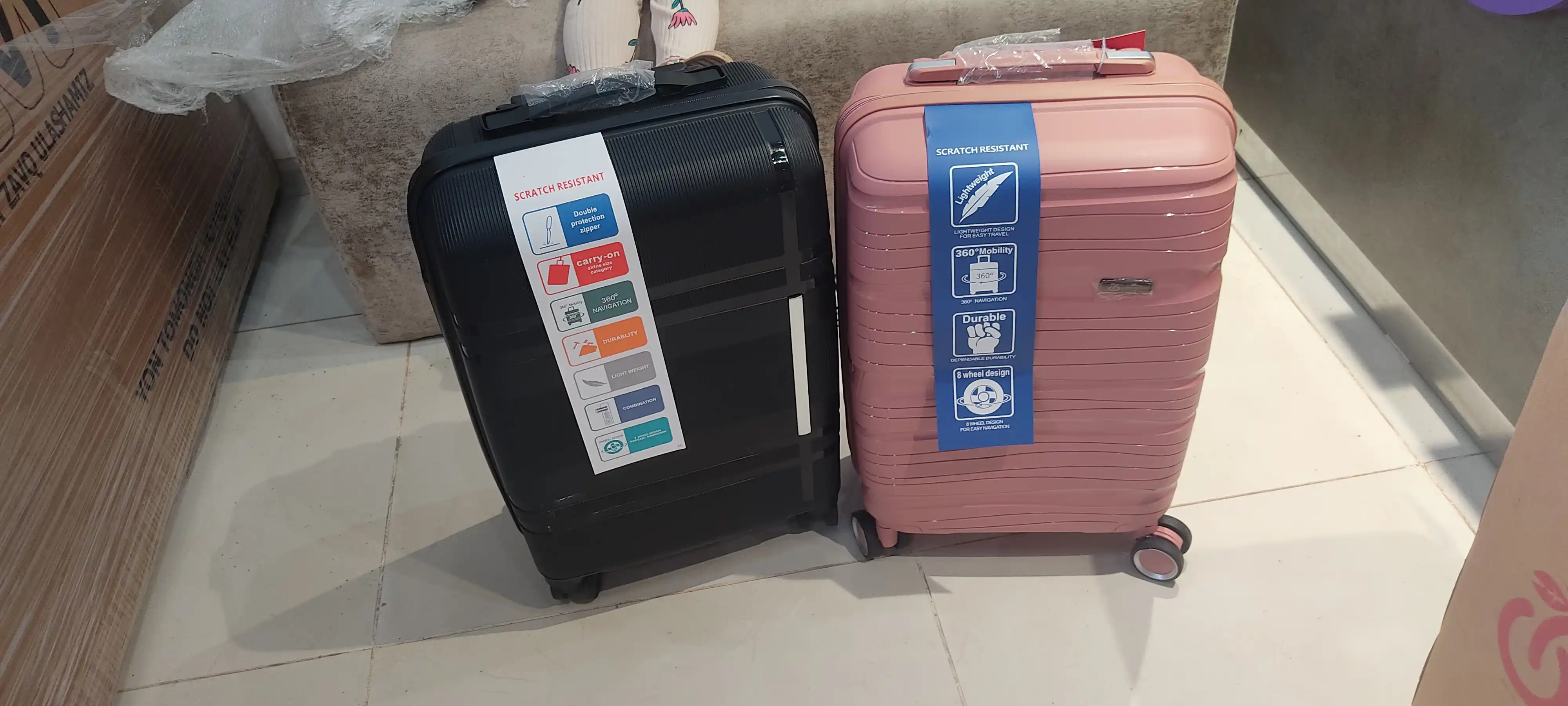 Sayohat chamadoni, 4 g'ildirakli, PP materialdan, kodli qulf bilan