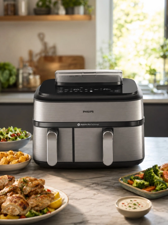 Аэрогриль Philips NA555, пар, двойная корзина, антипригарное покрытие - 