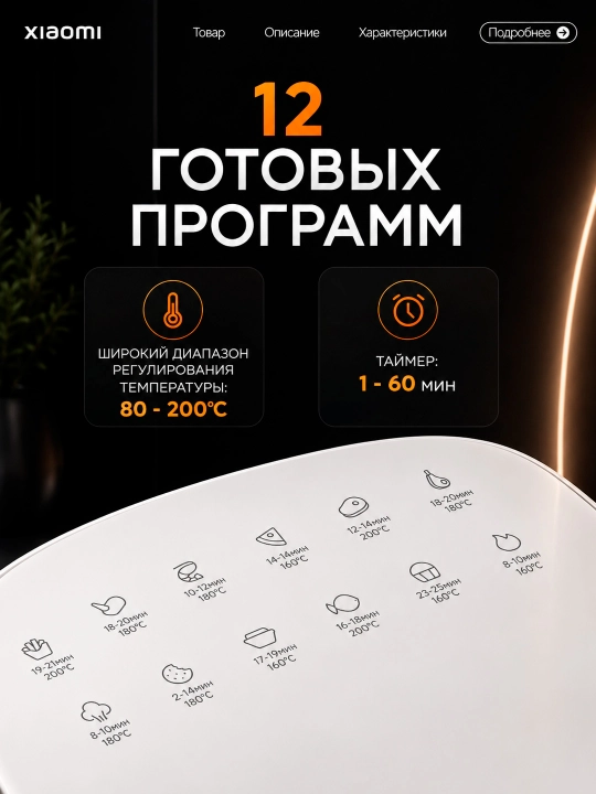 Аэрогриль Xiaomi Air Fryer 6–12 л 1700–2800W с дисплеем и двумя корзинами