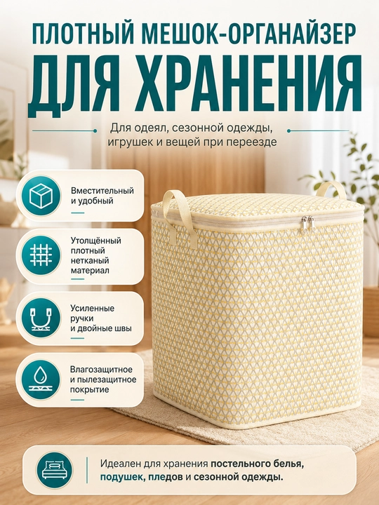 Universal saqlash organayzeri – kiyimlar, choyshablar, sochiqlar va o‘yinchoqlar uchun - 