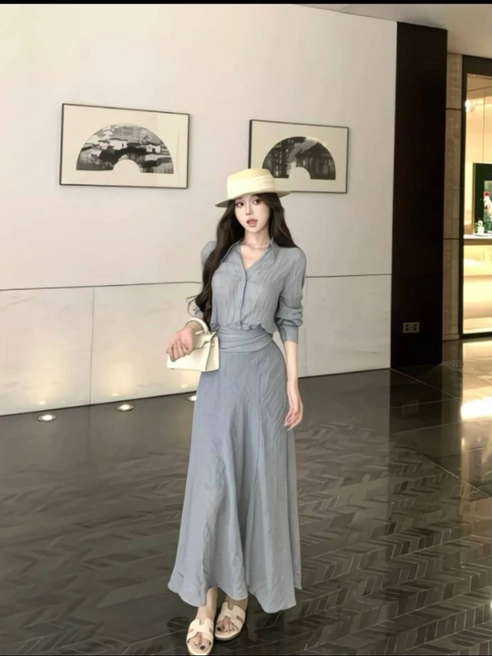 Ayollar uchun zamonaviy rubashka va yubka to‘plami, casual elegant - 