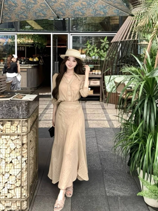 Ayollar uchun zamonaviy rubashka va yubka to‘plami, casual elegant