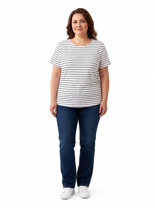 Футболка WEERIT Plus Size в полоску, хлопок эластан, 2XL-5XL