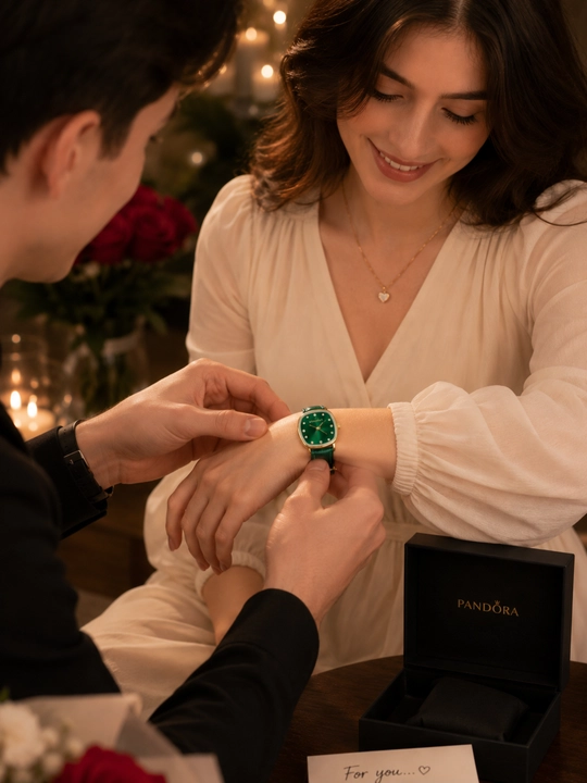 Pandora uslubidagi ayollar qo‘l soati, qora charm tasmali, kvadrat korpusli - 