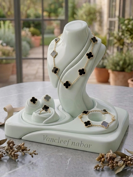 Комплект Vancleef из 4 предметов: кольцо, серьги, браслет и ожерелье, на каждый день - 