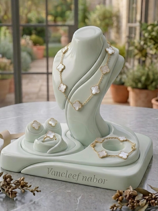 Комплект Vancleef из 4 предметов: кольцо, серьги, браслет и ожерелье, на каждый день - 