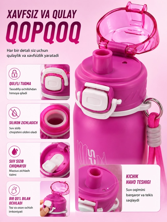 Sport suv idishi purkagichli 800 ml, fitnes butilka, suv idishlari