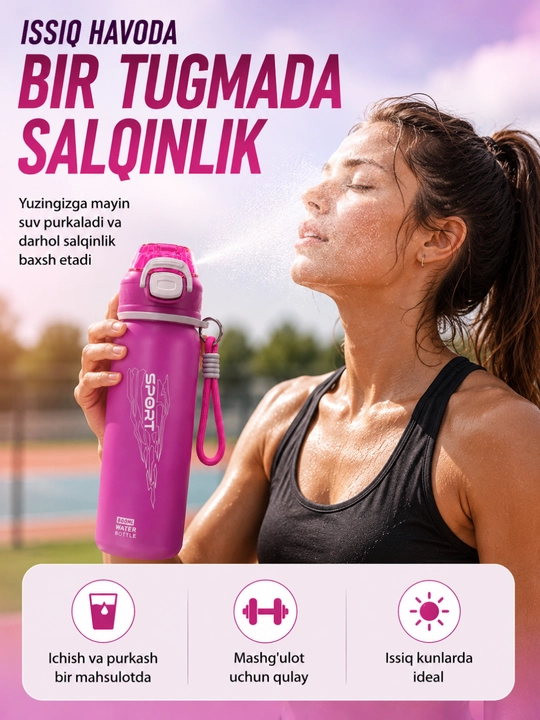 Sport suv idishi purkagichli 800 ml, fitnes butilka, suv idishlari