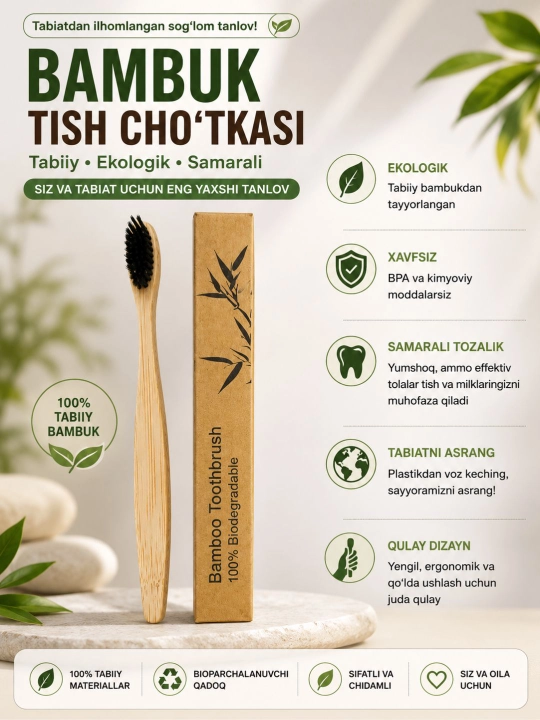Ekologik toza bambuk tish cho'tkasi - 