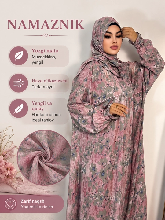 Katta o‘lchamdagi ro‘molli musulmoncha ko‘ylak,katta o‘lchamli M/L (44-58), Umra ko‘ylagi