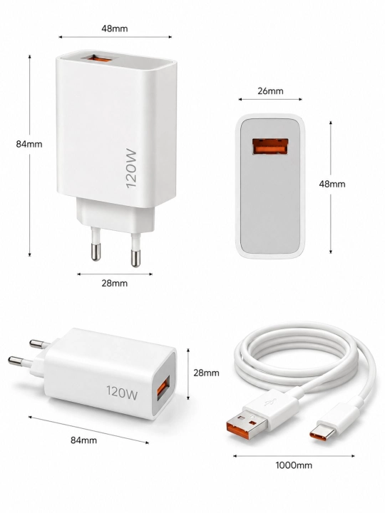 Зарядное устройство, быстрое зарядное устройство USB/C, с кабелем для Xiaomi и Samsung