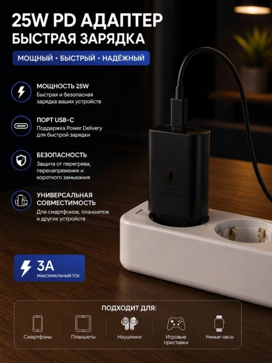 Зарядное устройство, быстрое зарядное устройство USB/C, с кабелем для Xiaomi и Samsung
