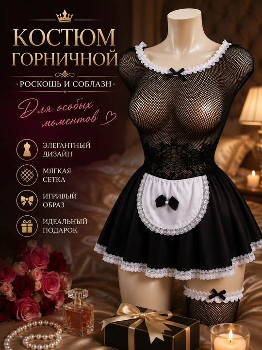 Женский костюм горничной, сетчатое боди, пеньюар для женщин с юбкой, фартук и чулки