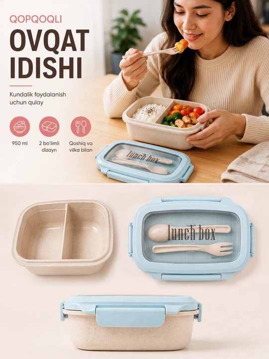 Контейнер для хранения продуктов в ланч-боксе с инструментами.