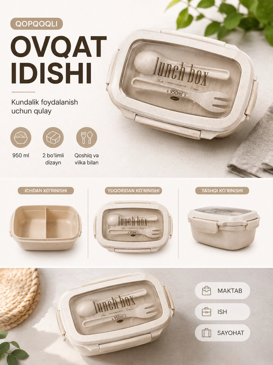 Контейнер для хранения продуктов в ланч-боксе с инструментами. - 