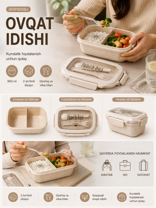 Контейнер для хранения продуктов в ланч-боксе с инструментами.