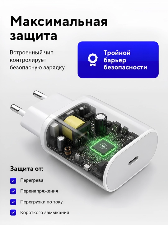 Быстрая зарядка 25W Type-C блок питания, сетевой адаптер для iOS и Android