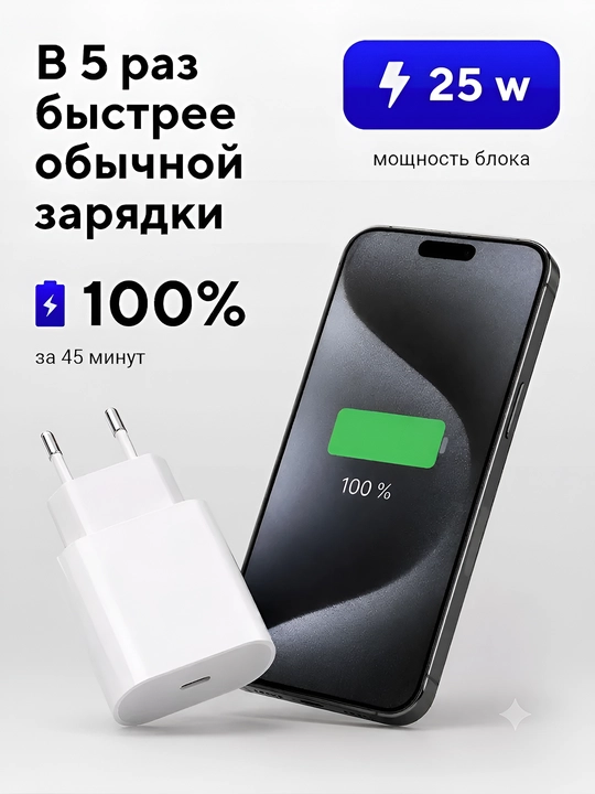 Быстрая зарядка 25W Type-C блок питания, сетевой адаптер для iOS и Android