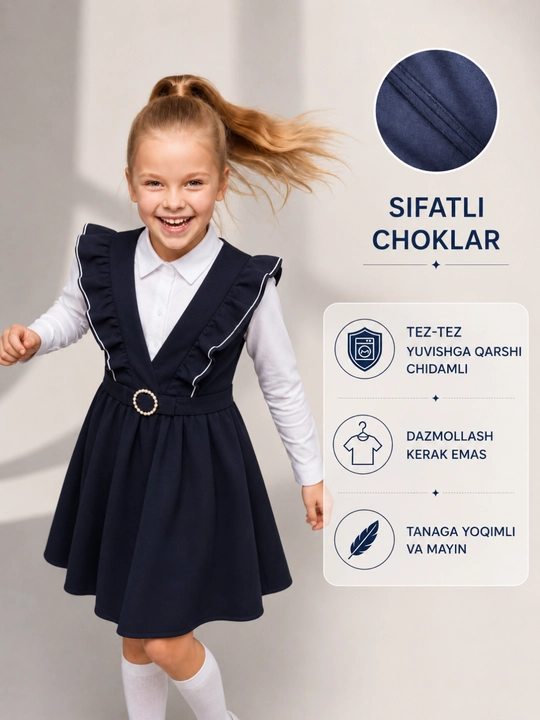 Qizlar sarafani maktab formasi, qulay va sifatli maktab sarafani