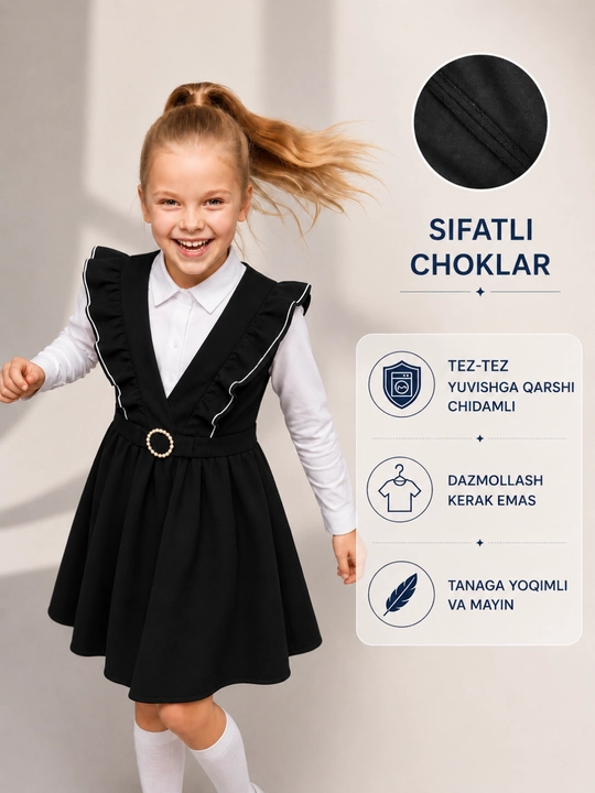 Qizlar sarafani maktab formasi, qulay va sifatli maktab sarafani