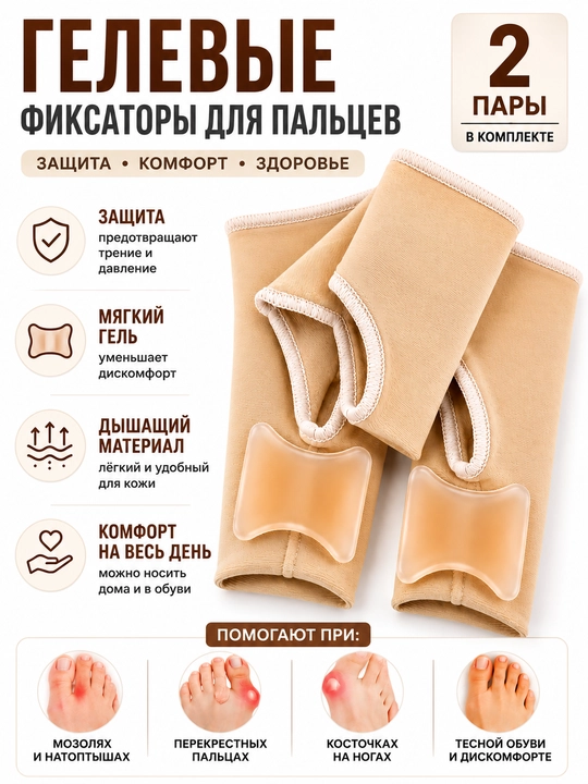 Гелевый фиксатор большого пальца стопы, 2 пары, защита Hallux Valgus - 