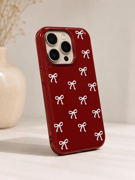 Чехол iphone, красный чехол, чехол с бантиками, силиконовый чехол, чехол для телефона