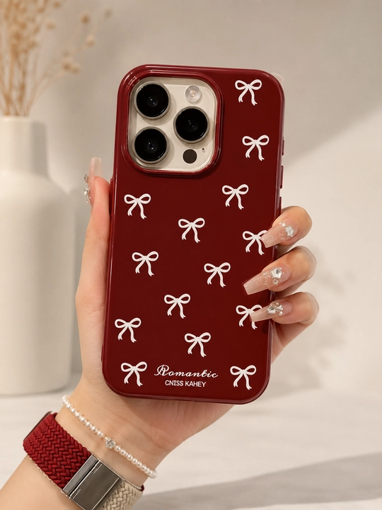Чехол iphone, красный чехол, чехол с бантиками, силиконовый чехол, чехол для телефона - 
