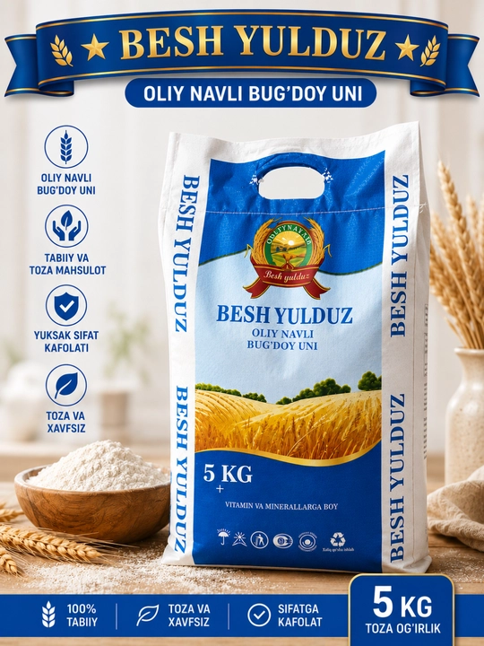 Oliy navli Besh Yulduz uni, 5kg, 3kg, 2kg - 