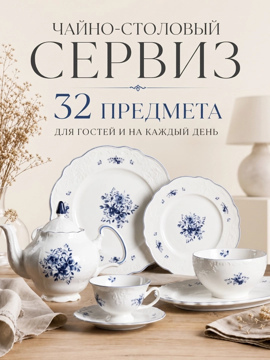 Набор посуды, на 6 персон, из костяного фарфора, 32 предмета - 