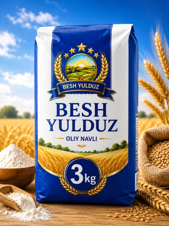 Мука Беш Юлдуз высшего сорта, 5кг, 3кг, 2кг